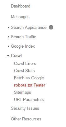 Crawl - robots file tester - Search Console