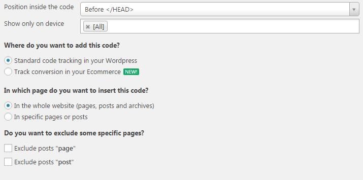 Tracking Code Manager settings
