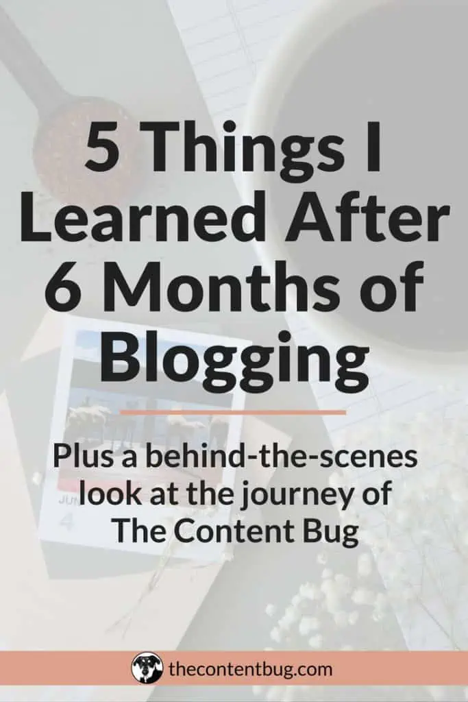 5 Things I Learned After 6 Months of Blogging | Blogging isn't always rainbows and butterflies! There are important lessons of blogging that you need to know. And today, I'm spilling the beans. Get an inside look at my journey with The Content Bug and learn 5 important lessons of blogging that all blogging beginners and startup business owners need to know!