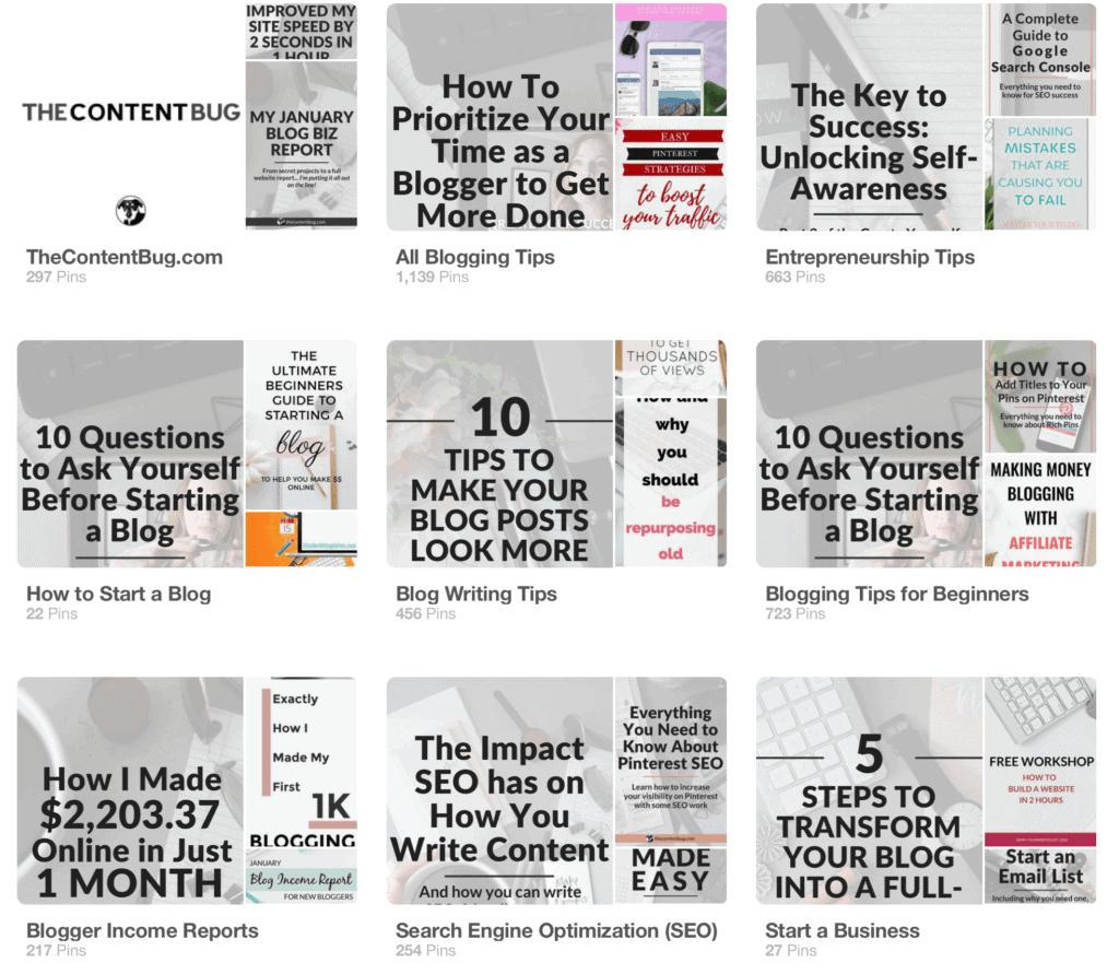 TheContentBug Pinterest boards 2018-2