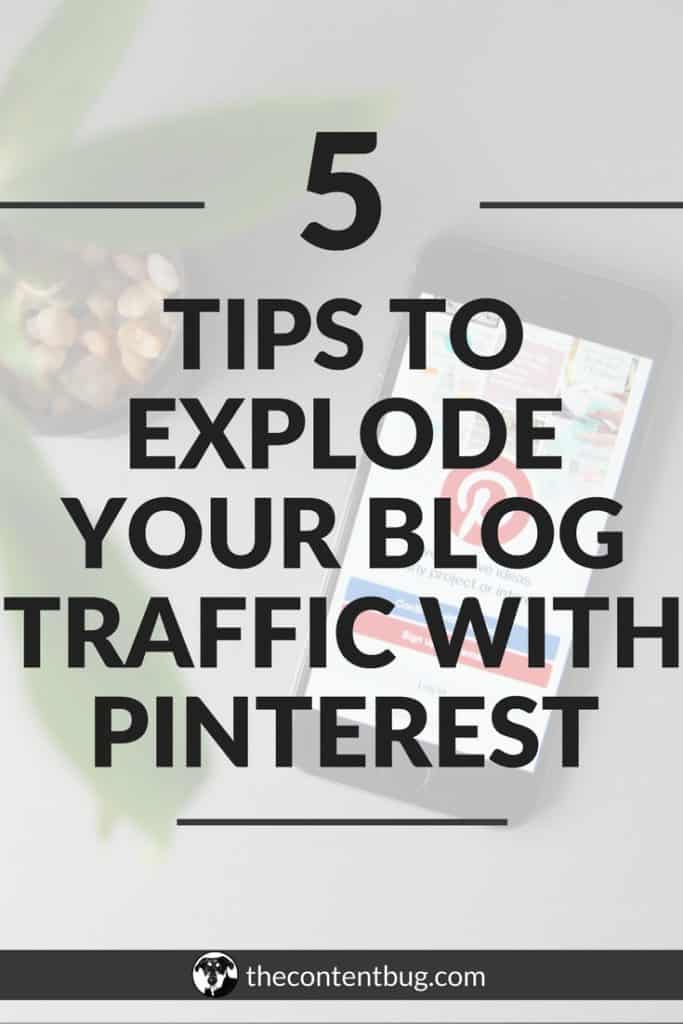 Want to know how to increase your blog traffic? Look no further than Pinterest! Pinterest is a blogger's secret weapon if you want to grow your blog. Learn how to get blog traffic easily with these 5 simple tips to improve your blog strategy! For more tips on how to grow and monetize your blog in 90 days, check out thecontentbug.com. #growyourblog #increaseblogtraffic #bloggingforbeginners