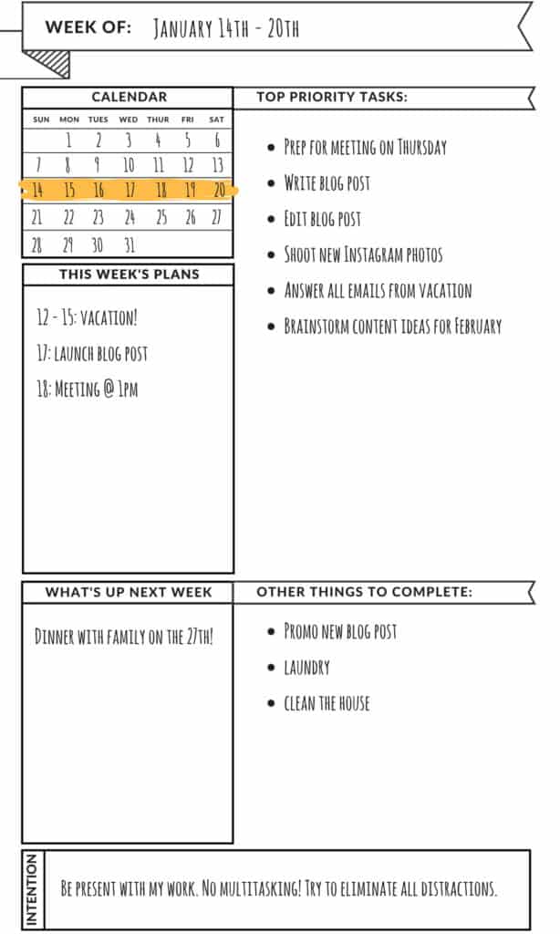 sample weekly spread from the big plans planner from Cathrin Manning